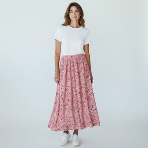 Pink Ditsy Floral Midi Skirt Y2K 90s